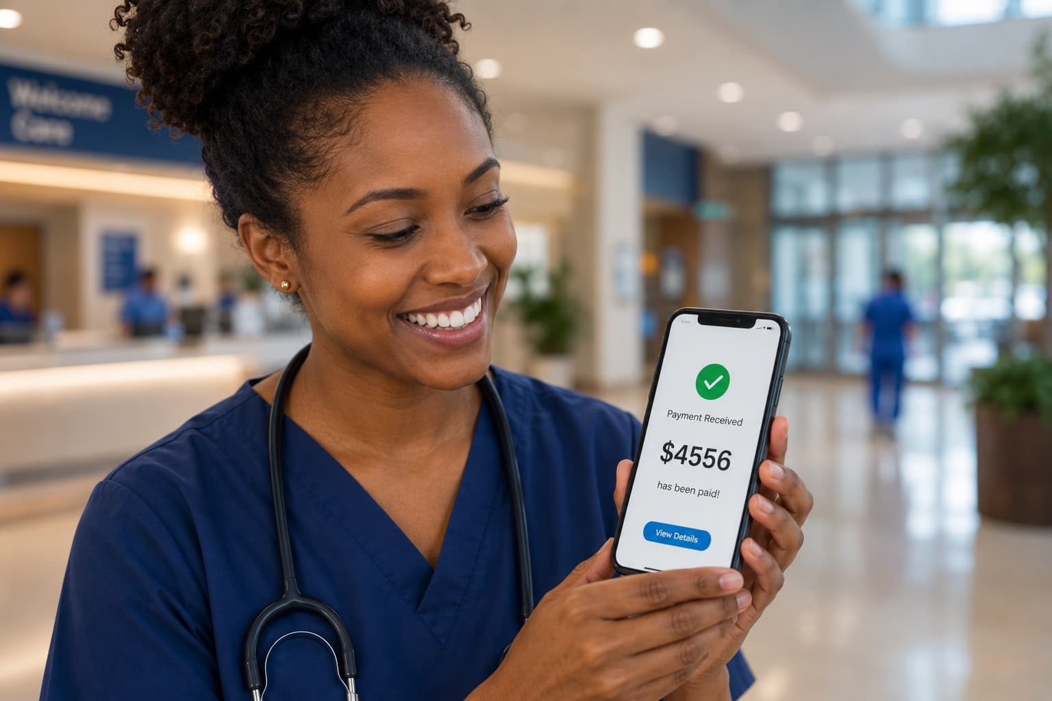 Healthcare professional receiving payment on OvaShift